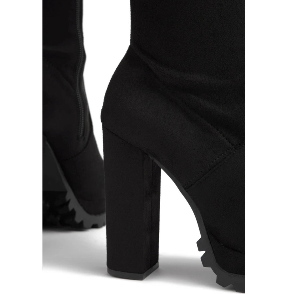 Faux Suede Stretchy Thigh High Lug Boots - Picture 7 of 12
